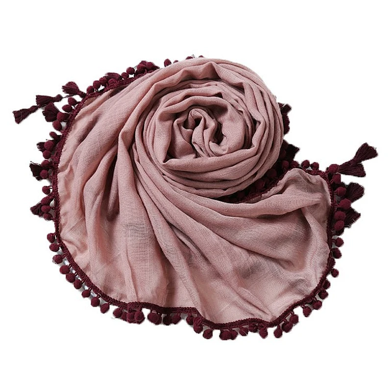 Handwork tassel cotton and linen scarf woman a substitute  hair ball side personality shawl scarf