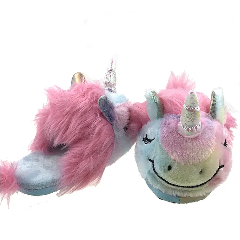 Factory directly sale autumn winter unicorn slippers women lovely pink plush household cotton slippers