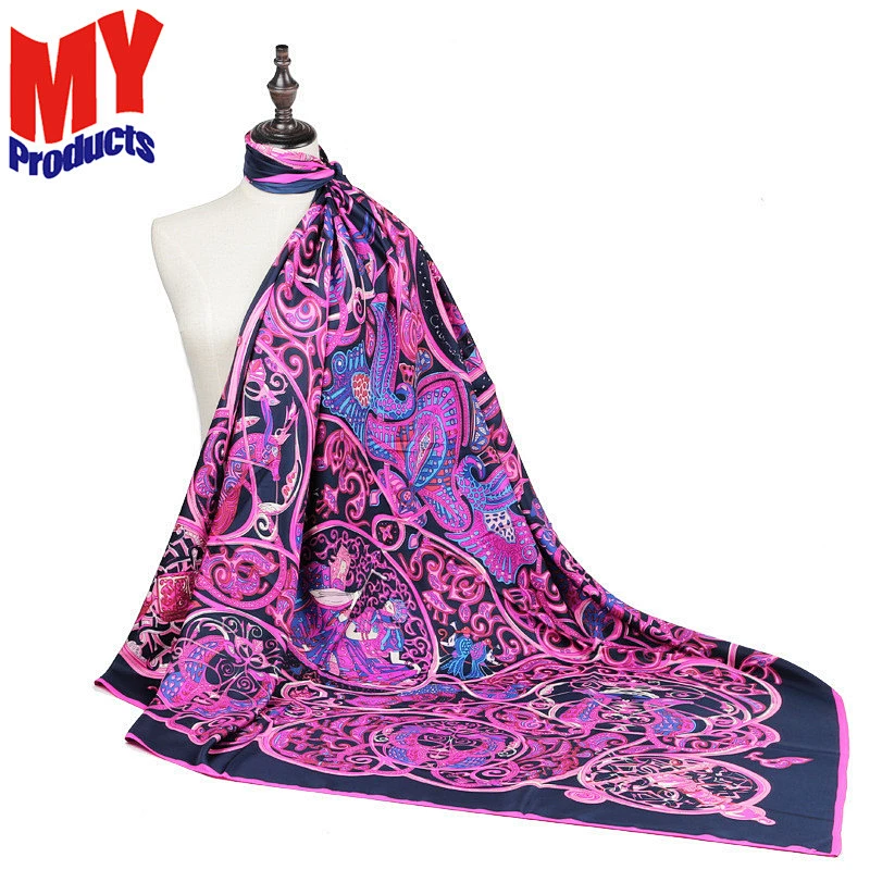 Woman camel printed scarf blue cotton scarf fancy hijab scarf
