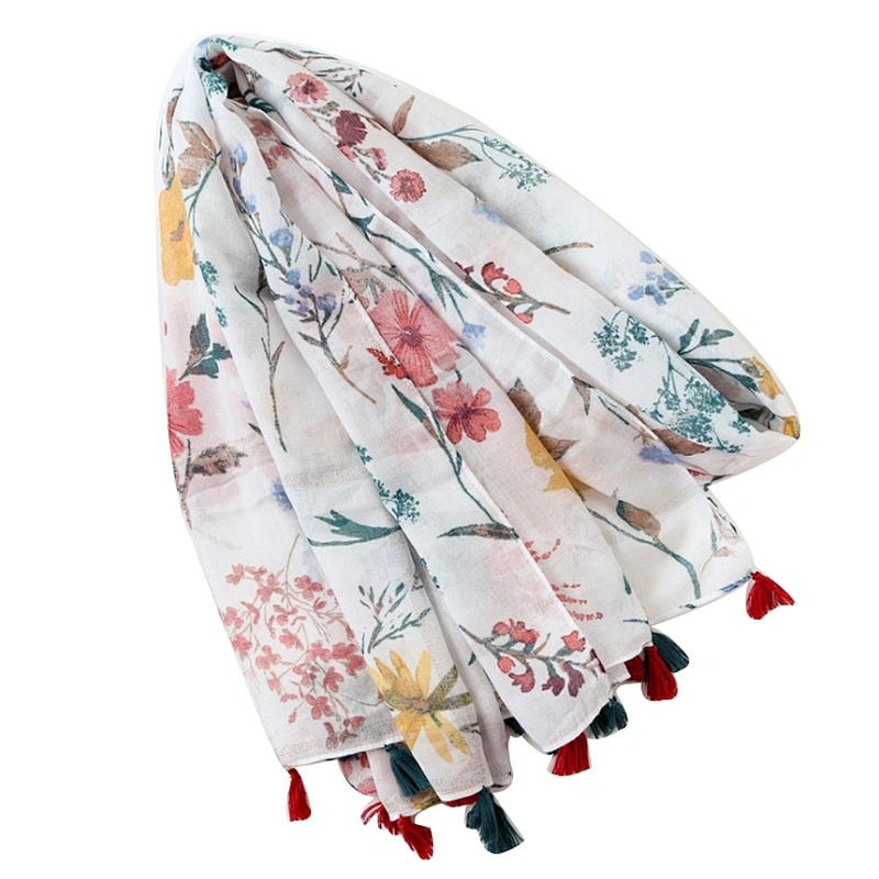 Spring and summer artistic hot stamping broken flower tassel scarf holiday tourism beach lady's towel scarf