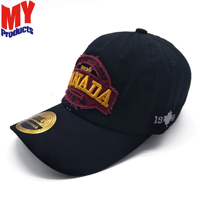 OEM promotional metal buckle 3d embroidery black canada flag baseball cap hats
