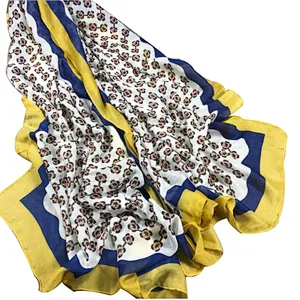 Sunflower tricolor border positioning printed scarf travel holiday shawl