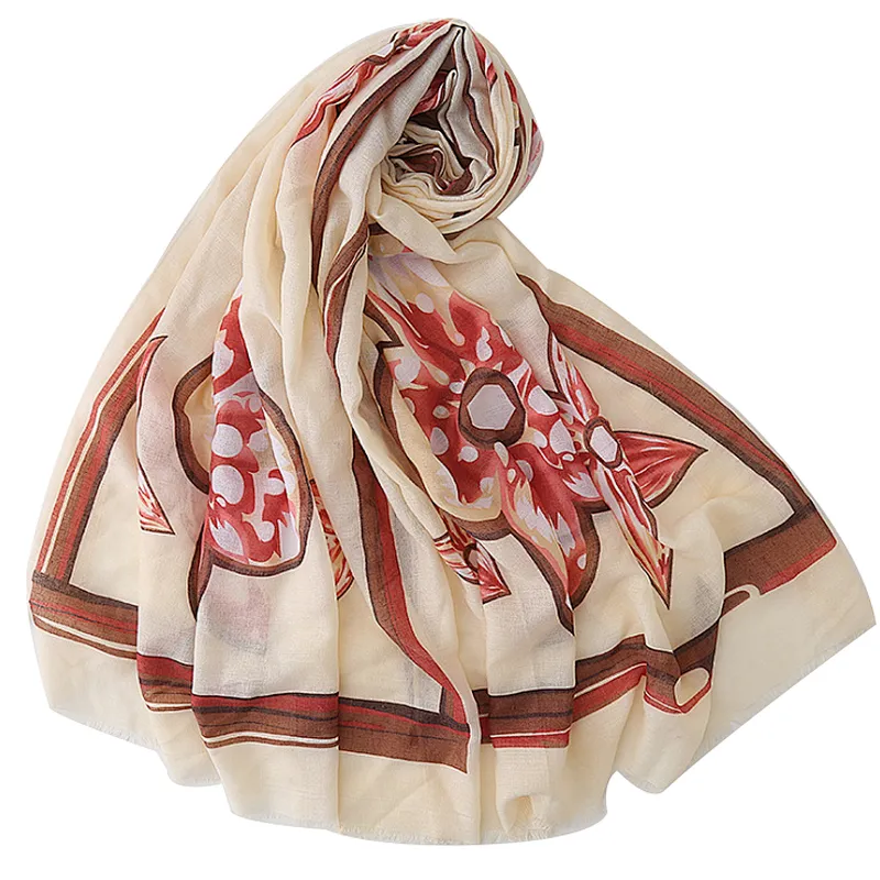 Fashion autumn and winter flower printing cotton and linen scarf female tourism holiday shawl scarf