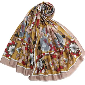 Printed ethnic style Muslim headscarf sunshade satin  scarf