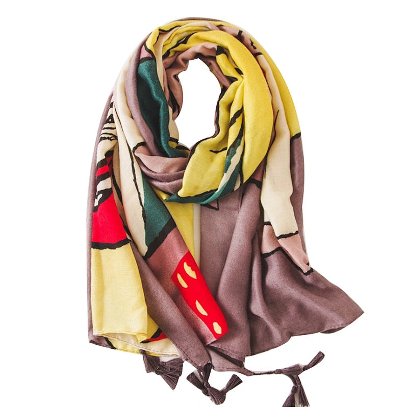 Summer ethnic silk scarves printed fringe travel beach towel scarf