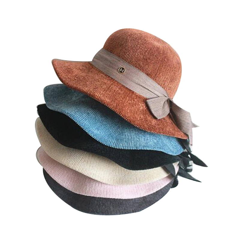 Lady fashion style design ribbon fedora chenille winter hat