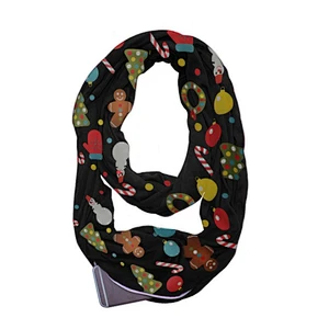 Christmas cute print unlimited neck storage zipper pocket scarf