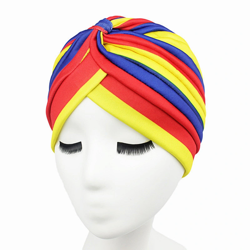 Navy Solid Color Soft Modal Indian Turban Hats Cap For Women