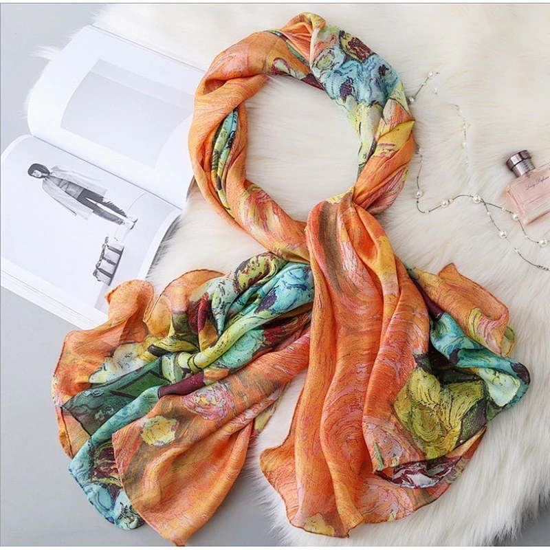 Spray painting scarf spring and autumn Korean version s herringbone silk scarf