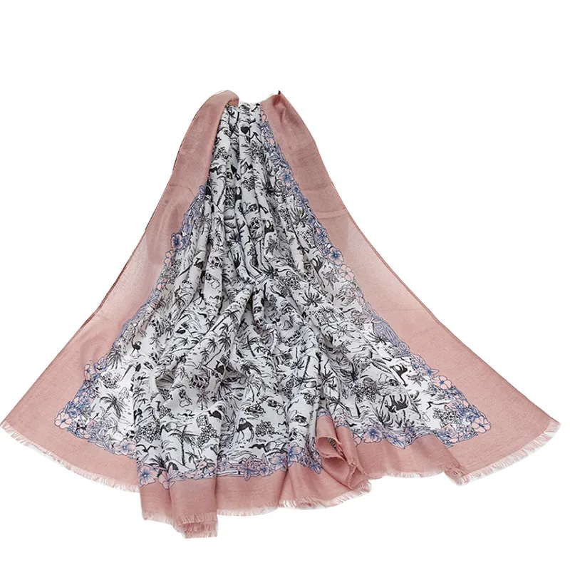 Printed silk towel chiffon fabric  oversize beach shawl woman's scarf