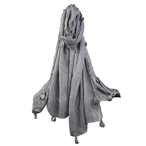Hot selling wholesale soft solid color muslim women hijab scarf cotton and linen scarf