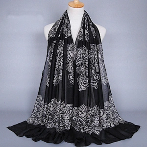 Winter Black Warm Shawls Fine Wool Shawl 100% Cotton Voile Scarf