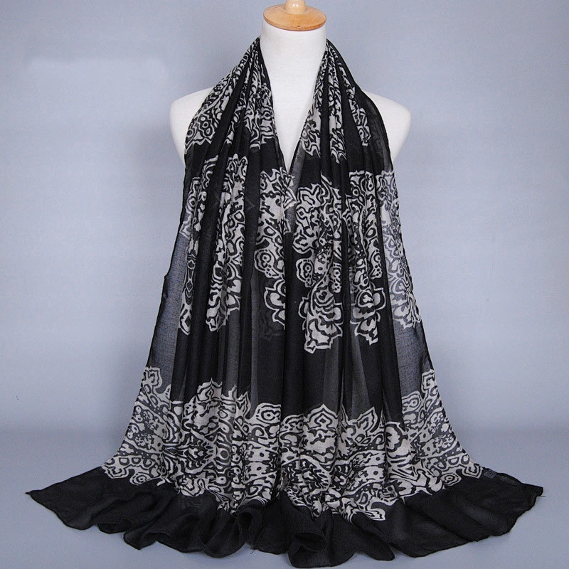 Winter Black Warm Shawls Fine Wool Shawl 100% Cotton Voile Scarf