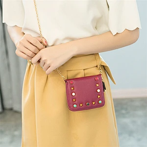 Women's Genuine Leather Cute Purse Sling Chain Small Bag Zipper Women Wallet With Diamonds