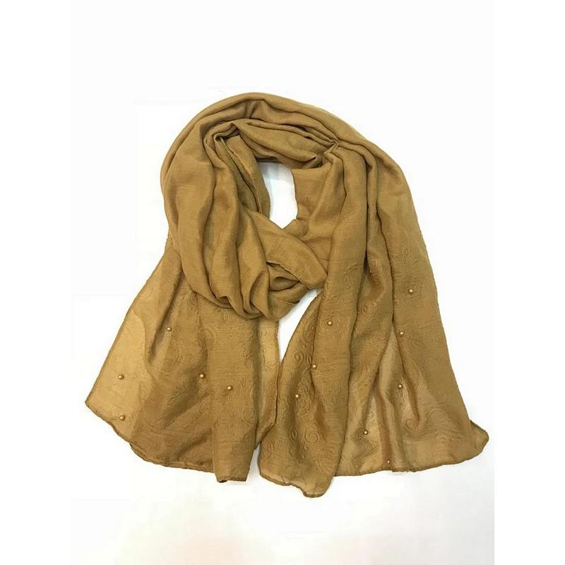 New design satin embossed with pearls women scarf