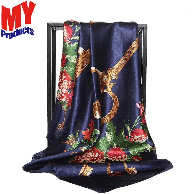 Chinese supplier women square head wrap custom printed satin head scarf