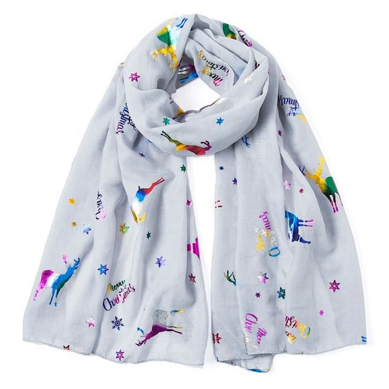 New autumn and winter Christmas deer bronzed printed scarf with Christmas tree bronzed scarf