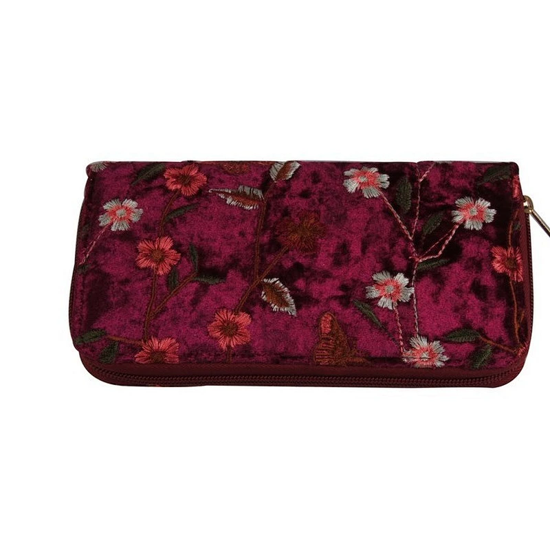 Hot sale fashion classic long wallets retro flannel embroidery wallet