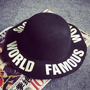 Autumn and winter Europe France wind color wool woolen leather ornaments hat female wild jazz fashion felt hat