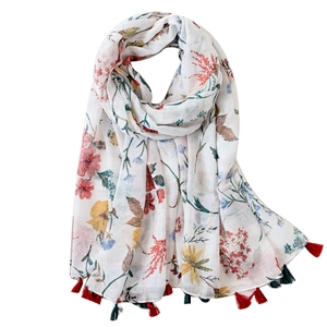 Spring and summer artistic hot stamping broken flower tassel scarf holiday tourism beach lady's towel scarf
