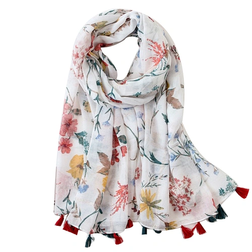 Spring and summer artistic hot stamping broken flower tassel scarf holiday tourism beach lady's towel scarf