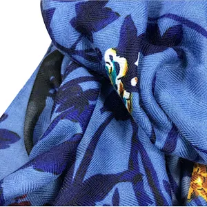 New fashion women Lightweight blue floral printed scarf