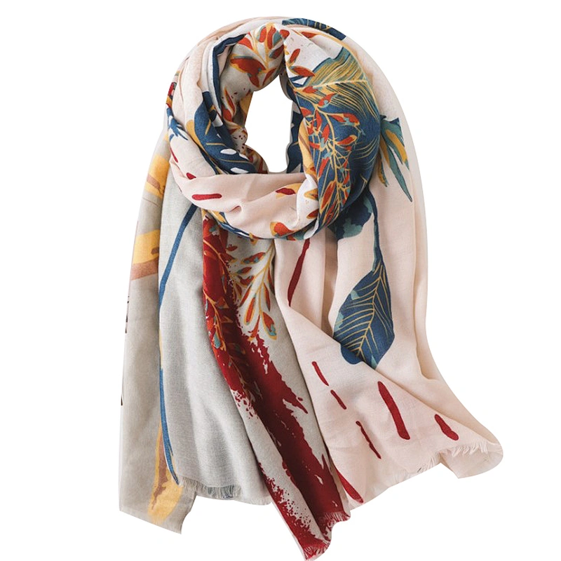 Artistic style floral design sunshade shawl silk women scarf