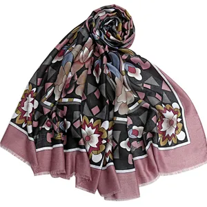 Printed ethnic style Muslim headscarf sunshade satin  scarf