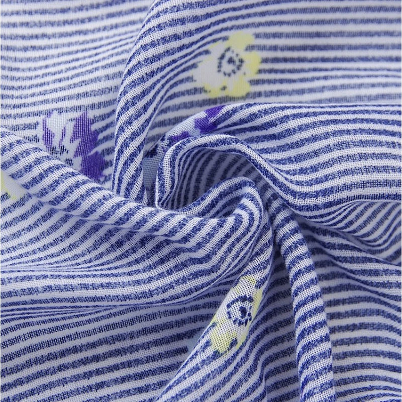 New fashion rural style blue broken flower stripe printing  silk scarf travel beach towel scarf