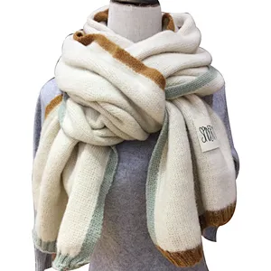 Korean version female winter thickening warm knitted color matching scarf
