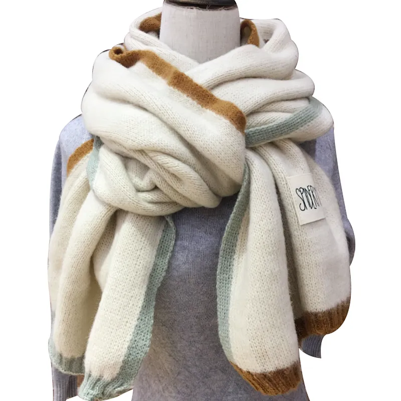 Korean version female winter thickening warm knitted color matching scarf