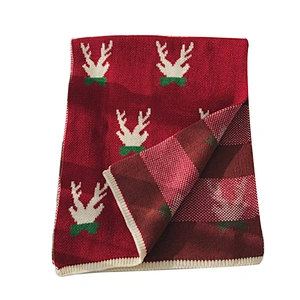 Christmas knitted wool scarf female  red green deer winter long thick  versatile scarf