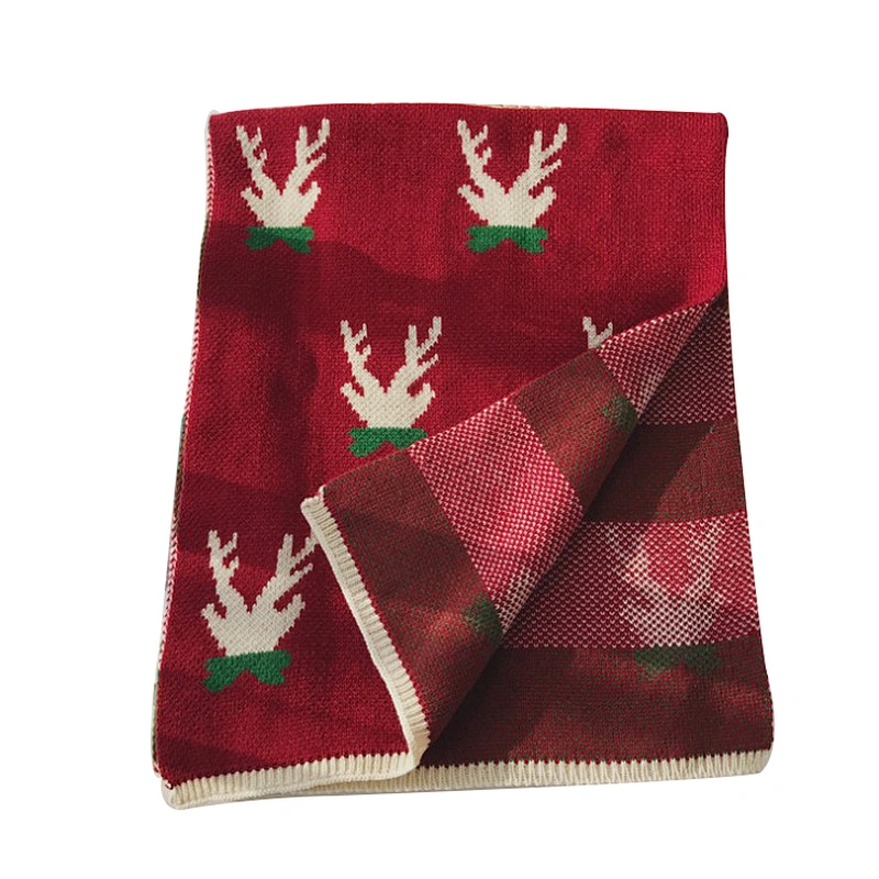 Christmas knitted wool scarf female  red green deer winter long thick  versatile scarf