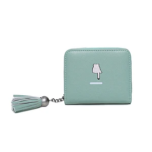Factory direct sale fashion girls wallets and purses simple zipper tassel mini pu bag wallet for women
