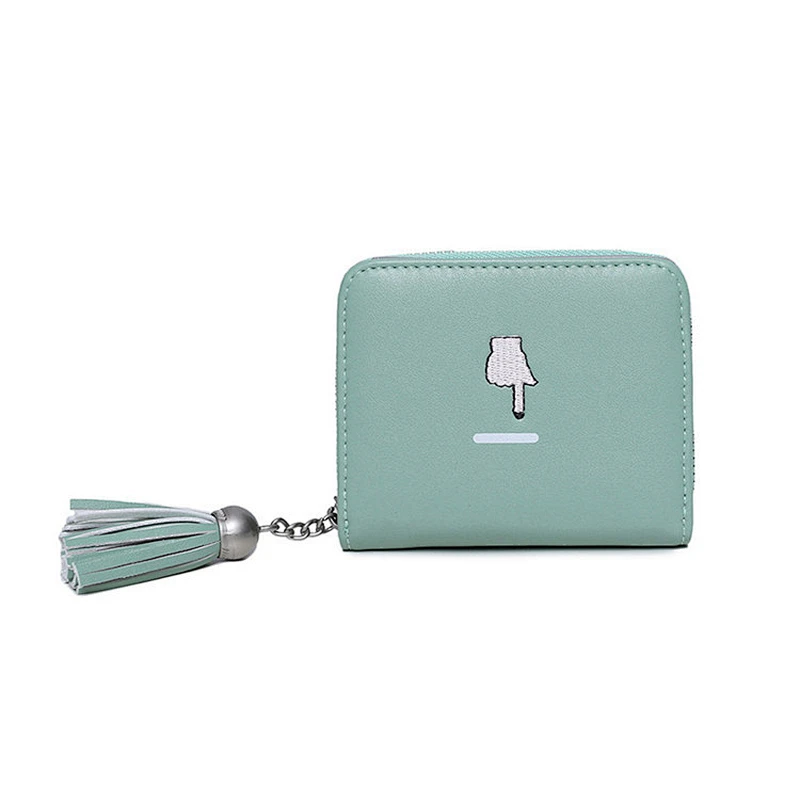 Factory direct sale fashion girls wallets and purses simple zipper tassel mini pu bag wallet for women