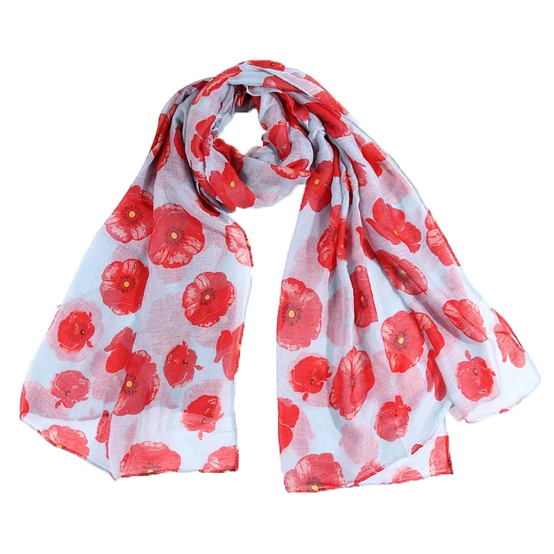 European and American style poppy design flower print scarf