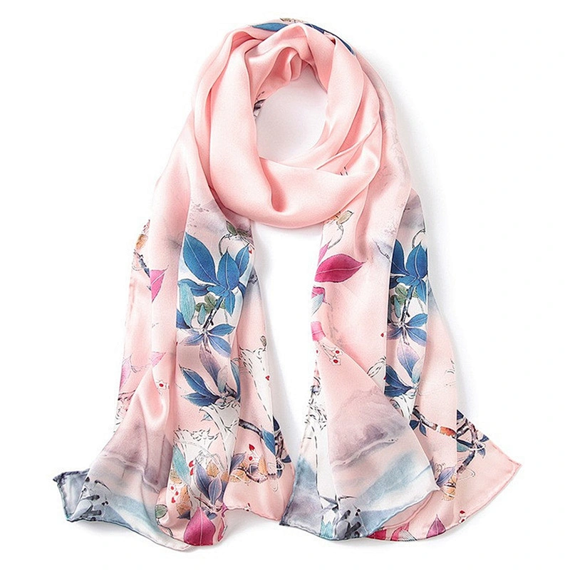 Wholesale 2019 hot sale high quality soft Chinese shawl women custom print long silk scarf