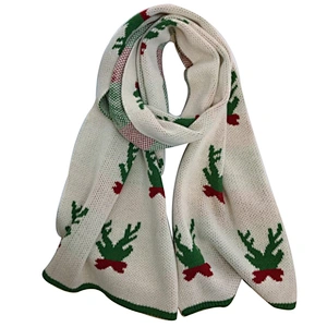 Christmas knitted wool scarf female  red green deer winter long thick  versatile scarf