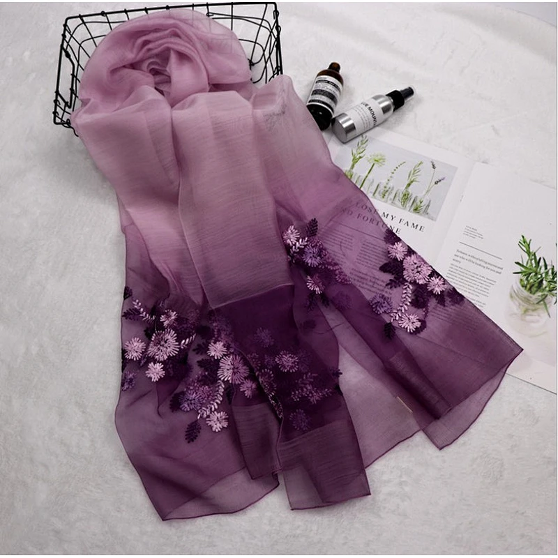 Scarf for Women pure  silk fashion embroidered