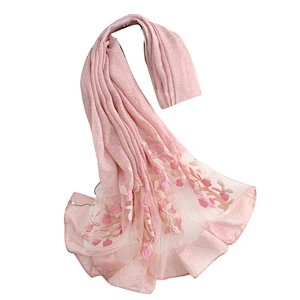 Wholesale spring summer popular custom embroidery women long silk scarves