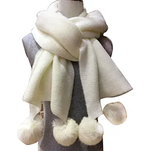 New style female winter shawl with ball pure color long thickened student scarf