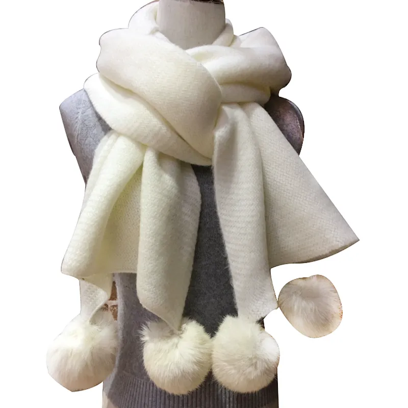 New style female winter shawl with ball pure color long thickened student scarf