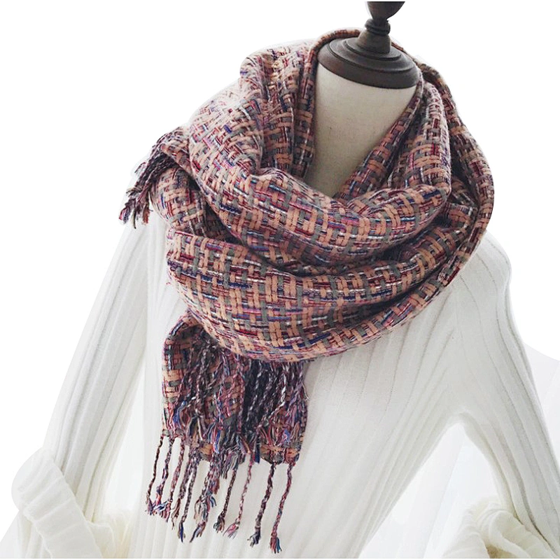 Fashion versatile woven shawl ethnic style  small check scarf