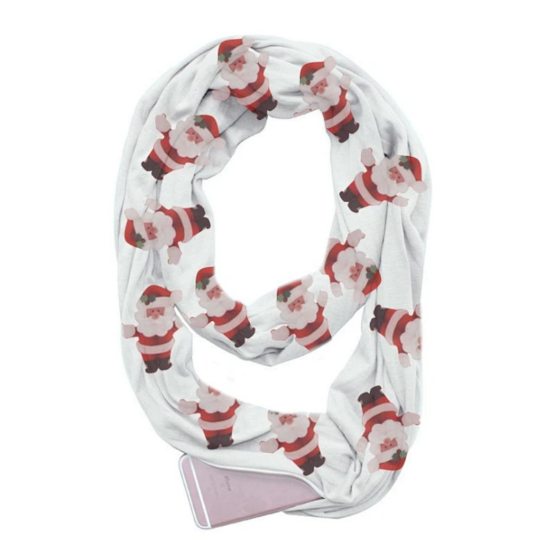 Christmas  Santa Claus printed unlimited neck storage zipper pocket scarf
