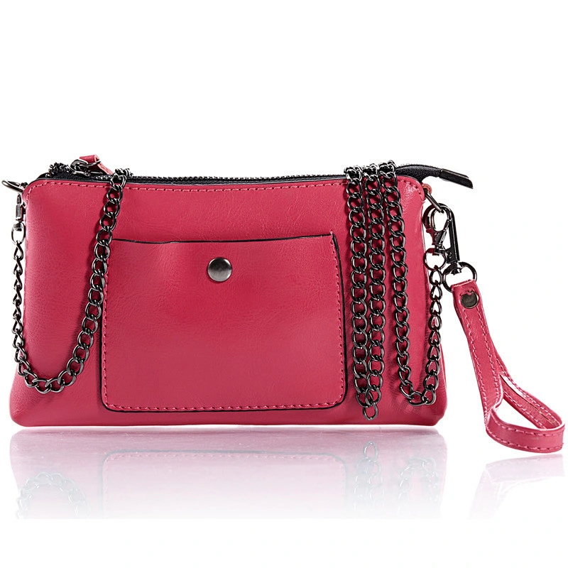 New stylish women metal chain strap sling bag pu leather ladies messenger bag