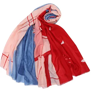 Printed Muslim headscarf abstract printed cotton and linen  scarf