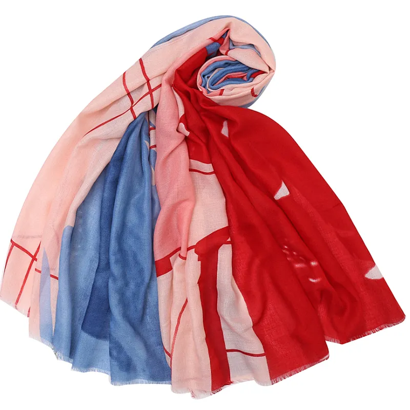 Printed Muslim headscarf abstract printed cotton and linen  scarf
