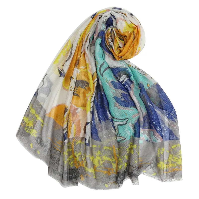 Summer shawl silk print flower national style scarf female Korean version sunscreen scarf