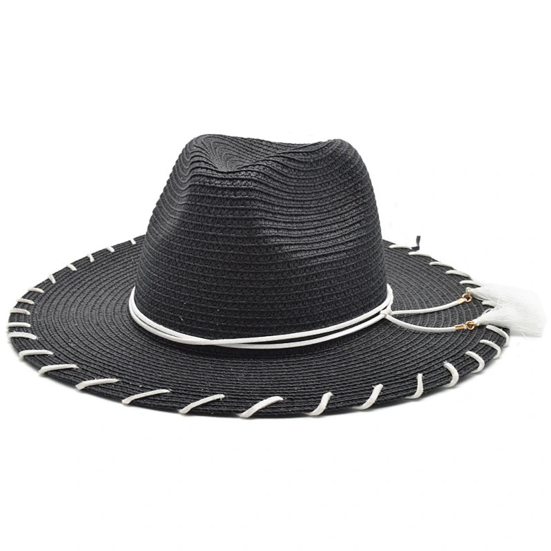 raffia straw fedora hat with flower and leaf decoration wholesale straw hats