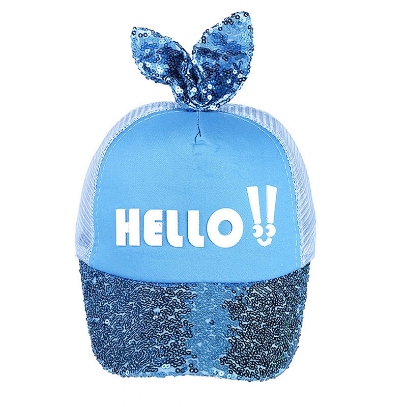 High Quality Custom Embroidery Snapback Cap Cat Ear Kids Sequins Baseball Cap